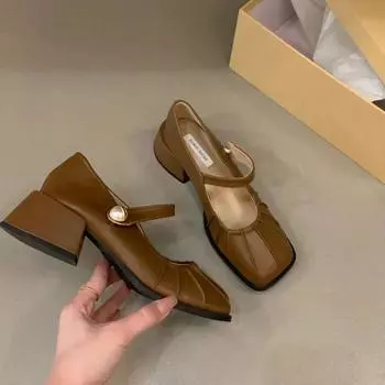 Модные женские повседневные туфли Мэри Джейн из мягкой кожи с мелким дизайном. Осенние туфли Мэри Джейн с квадратной головкой. Туфли на платформе в стиле Лолиты. 35 чёрный