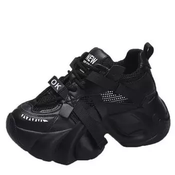 Модные женские повседневные туфли на платформе из дышащей сетки 2024 года, новые летние кроссовки на толстой подошве 7,5 см со скрытым каблуком, женская обувь для отдыха с полыми стенками 34 розовый