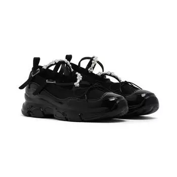 Модные женские повседневные туфли на плоской подошве высокого качества, модные женские модельные туфли Мэри Джейн с ремешком на щиколотке на плоской подошве с жемчугом 35 чёрный