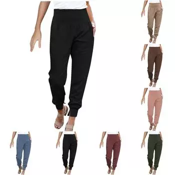 Модные женские повседневные удобные леггинсы с высокой талией на девять четвертей M чёрный