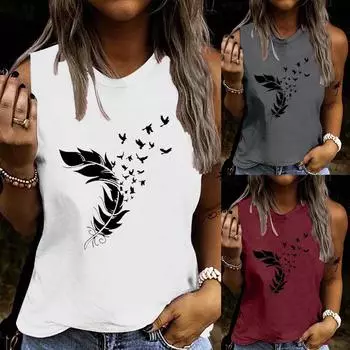 Модные женские повседневные женские толстовки без рукавов с принтом, топы, рубашка, тонкий жилет L серый