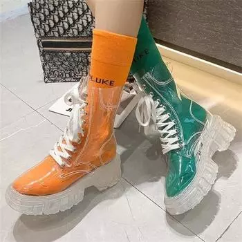 Модные женские прозрачные ботинки на платформе из искусственной кожи, непромокаемые ботильоны, женские резиновые сапоги с прозрачной толстой подошвой, пикантная женская обувь 35 жёлтый