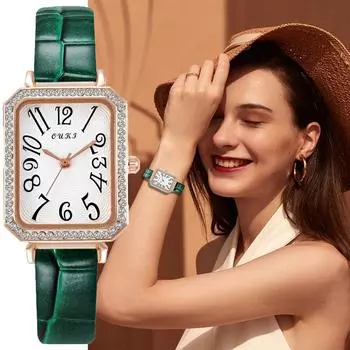 Модные женские прямоугольные кварцевые часы с бриллиантами, элегантные женские наручные часы, подарки для жены, семьи, друга чёрный