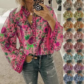 Модные женские пуловеры с принтом, свободные пуговицы, рубашки с длинными рукавами, топы L бежевый