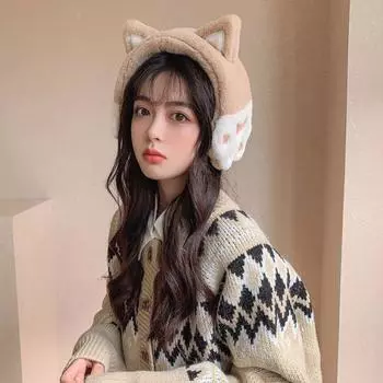 Модные женские пушистые наушники с милым котом, зимние теплые плюшевые наушники с кавайными ушками, толстая повязка на голову для женщин и девочек, уличные наушники оранжевый