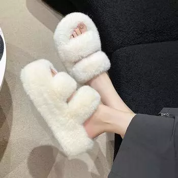 Модные женские пушистые женские меховые роскошные пушистые плюшевые тапочки домашние мягкие пушистые на платформе домашние повседневные зимние домашние теплые высокие каблуки женские 35 коричневый
