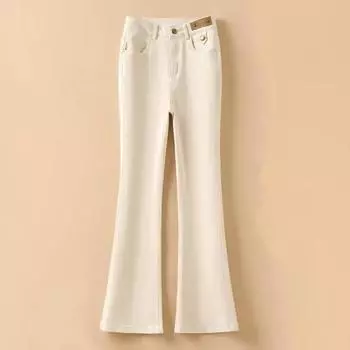 Модные женские расклешенные джинсы весна-осень однотонные облегающие брюки корейские простые с высокой талией универсальные уличные офисные женские повседневные брюки S бежевый