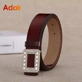 Модные женские ремни из натуральной кожи с бриллиантами и кристаллами с квадратной пряжкой, ремни для леди, дизайнерские роскошные платья с ремешками, джинсыLB2181 95CM белый