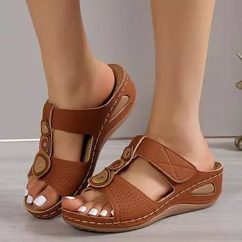 Модные женские ретро тапочки на толстой подошве на танкетке 2024 года, летние новые нескользящие тапочки, женские пляжные тапочки с цветочным принтом и рыбьим ртом, большие размеры 36-43 36