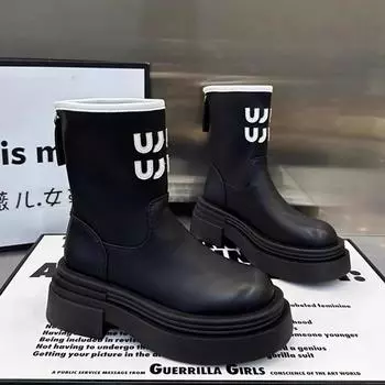 Модные женские резиновые сапоги «Челси», осенняя обувь, роскошные дизайнерские сапоги для женщин с круглым носком, на высоком каблуке, мода 2024 года для женщин, ботильоны 35 чёрный