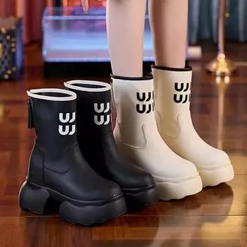 Модные женские резиновые сапоги «Челси», осенняя обувь, роскошные дизайнерские сапоги для женщин с круглым носком, высокие каблуки, мода 2025 года, женские каблуки до щиколотки 9 см 34 белый
