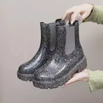 Модные женские резиновые сапоги Модные водонепроницаемые сапоги средней высоты Резиновые сапоги на платформе Нескользящая обувь для сада Botas Lluvia Mujer 36
