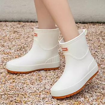 Модные женские резиновые сапоги на мягкой подошве: Водонепроницаемые, нескользящие, с бархатной подкладкой, из резины средней высоты для зимней носки. 37 розовый