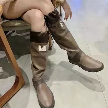 Модные женские резиновые сапоги, женские сапоги, женская обувь, женская зимняя обувь, ботинки на низком каблуке, круглые носки, дождевые сапоги до середины голени, осенние резиновые сапоги 35 серый