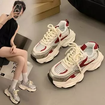 Модные женские роскошные кроссовки 2024 года, сетчатая дышащая обувь для женщин, спортивная, для бега, повседневная, женская, для фитнеса, вулканизированная обувь, корзины 35 красный