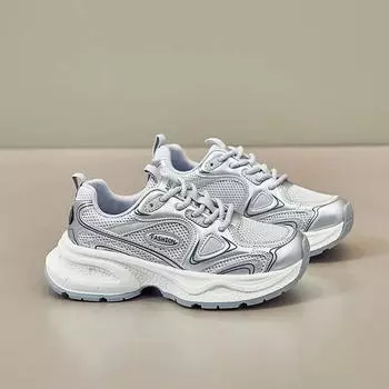 Модные женские роскошные массивные кроссовки с сеткой, дышащие, с увеличенным внутренним слоем, спортивные, беговые, повседневные, женские, для фитнеса, вулканизированные туфли 35 серебряный