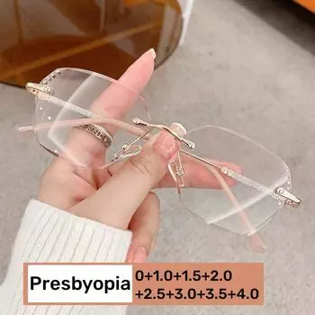 Модные женские роскошные очки для чтения унисекс модные очки без оправы для дальнего зрения женские модные ретро градиентные цвета пресбиопия 0(anti-blue) золотой