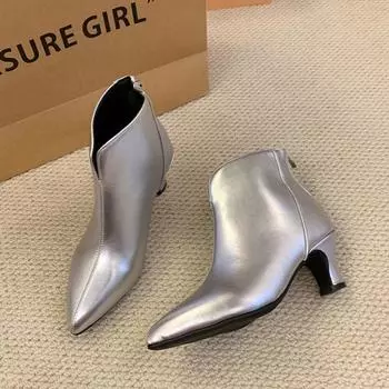 модные женские роскошные остроносые ботильоны модные замшевые туфли на среднем каблуке зимние кожаные туфли 2025 трендовые офисные туфли челси botas mujer 35
