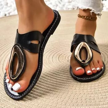 Модные женские роскошные тапочки с металлическим плоским носком, женские черные нескользящие шлепанцы, дизайнерские мягкие легкие туфли, размер 36-43 36 чёрный