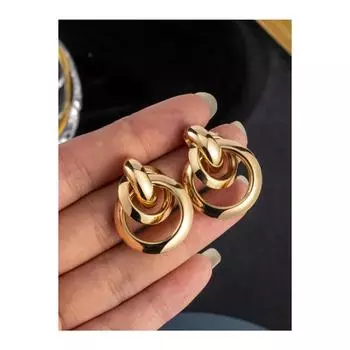 Модные женские роскошные вложенные круглые серьги золотого цвета