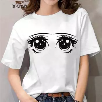 Модные женские рубашки с абстрактным рисунком глаз, 3D-принт, уличная одежда, женские блузки с коротким рукавом и круглым вырезом, женские повседневные свободные топы S