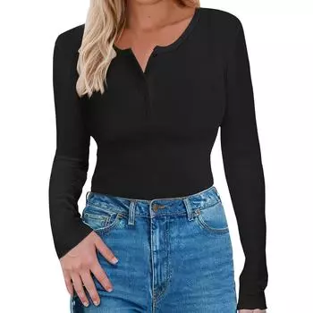 Модные женские рубашки с длинным рукавом, повседневные однотонные футболки на пуговицах, рубашки на пуговицах, рубашки с v-образным вырезом, базовые рубашки L чёрный