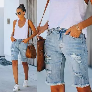Модные женские рваные джинсовые шорты больших размеров с пятью точками, летние студенческие женские джинсы с высокой талией, шорты, уличная хипстерская одежда XXL
