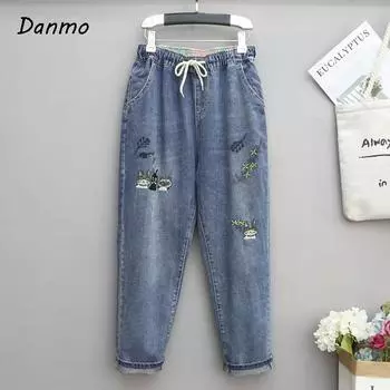 Модные женские рваные джинсы больших размеров, женские свободные повседневные брюки-шаровары из денима XXXXXL синий