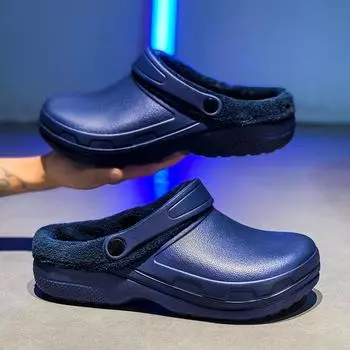 Модные женские садовые туфли, уличные водонепроницаемые плюшевые меховые сабо, многоцелевые домашние тапочки, противоскользящие теплые тапочки 36 синий