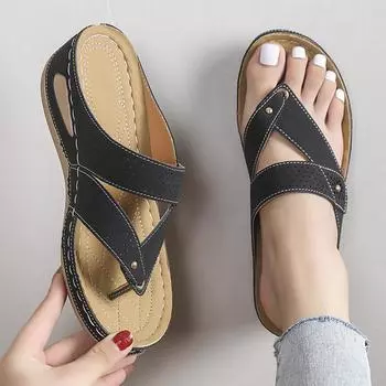 модные женские сандалии 2024 года, босоножки на низком каблуке для лета, шлепанцы, женские тапочки, повседневная летняя обувь, женские сандалии на танкетке Zapatos Mujer 35 чёрный