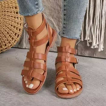 Модные женские сандалии 2024 года, летние простые повседневные туфли на плоской подошве, удобные нескользящие женские туфли, роскошные сандалии для женщин-дизайнеров 35 коричневый