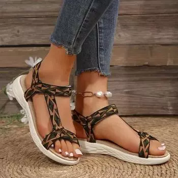 Модные женские сандалии 2024 года, летний леопардовый принт, модные пляжные тапочки, модные повседневные сандалии на плоской подошве, легкие, Zapatos Mujer 36 красный