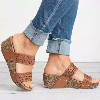 Модные женские сандалии 2024 года, новая обувь, модная женская обувь, женские сандалии для ходьбы с открытым носком, нескользящие, Zapatillas Mujer, женские туфли на танкетке 35 белый