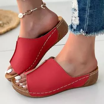 Модные женские сандалии 2024 года, новые летние туфли для женщин на танкетке Sandalias Mujer, мягкие тапочки на каблуке, летние сандалии с платформой 39 красный