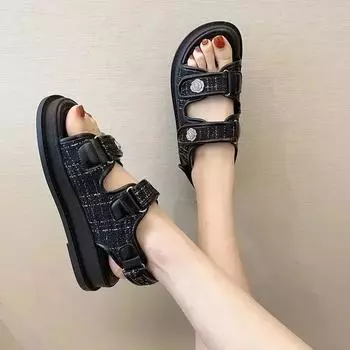 модные женские сандалии из искусственной кожи женская обувь летняя мода спортивные туфли на плоской подошве для женщин римские сандалии на платформе для девочек классический стиль 35