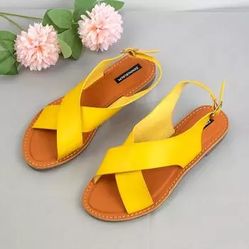 модные женские сандалии кожаные женские туфли летние модные дизайн плоская подошва с перекрестной пряжкой открытый носок большой размер 37-41 Sapatos Femininos 37 красный