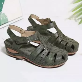 Модные женские сандалии, круглые женские повседневные удобные уличные модные туфли больших размеров 2024, женская обувь в стиле ретро 35 темно-синий