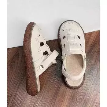 модные женские сандалии летние новые модные мягкие баотоу ретро полые толстые подошвы плетеные удобные пляжные тапочки 35 чёрный