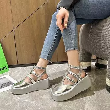 Модные женские сандалии летние толстые подошвы крест-накрест плетеные универсальные повседневные туфли в уличном стиле сандалии на платформе Zapatos Mujer 35 серебряный