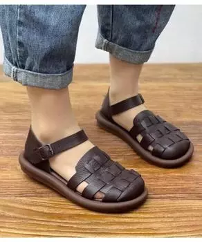 Модные женские сандалии Летние женские туфли с открытым носком Плоские сандалии для женщин Нескользящие удобные легкие прогулочные сандалии 35