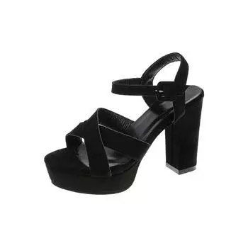 Модные женские сандалии, летняя обувь на толстом высоком каблуке, непромокаемая платформа, с открытым носком и ремешком на щиколотке, вечерние женские туфли 37 чёрный