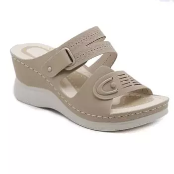 Модные женские сандалии Модные босоножки на танкетке и платформе Летние пляжные тапочки с открытым носком для женщин Кожаные повседневные сандалии Sandalias Mujer 36 зелёный