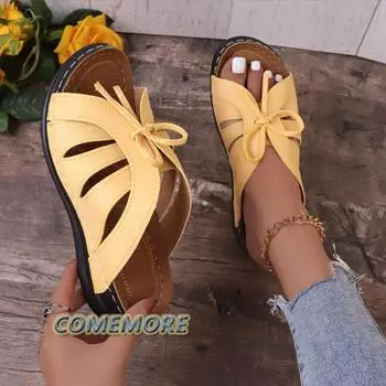 Модные женские сандалии, модные летние 2024, новые римские тапочки, элегантные туфли на платформе, на толстой подошве с бантом, легкие, большого размера 43 36 чёрный
