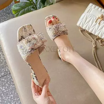 модные женские сандалии модные весна и лето новые модели толстый каблук низкий каблук плоские сандалии для женщин зимние сандалии платформа для женщин 33 абрикосовый