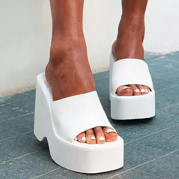 модные женские сандалии модные женские босоножки на каблуках на платформе Zapatos Mujer 2024 новые летние туфли женские туфли на высоком каблуке тапочки сандалии на танкетке 36 чёрный