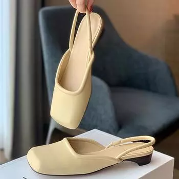 Модные женские сандалии на низком каблуке с квадратным носком и ремешком сзади, летние туфли-лодочки, женские желтые кожаные сандалии-гладиаторы, женские сандалии 2024 4.5 белый