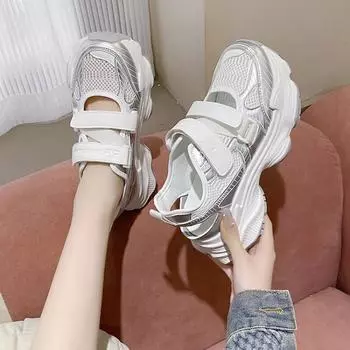 Модные женские сандалии на платформе, сетчатые дышащие кроссовки для бега, массивные кроссовки, летняя обувь для тенниса 2024 года, новые роскошные кроссовки из вулканизированной ткани 35 белый