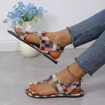 Модные женские сандалии на плоской подошве 2024 года, новые летние модные сексуальные пляжные сандалии Set Foot, универсальные повседневные тапочки, женские сандалии больших размеров 36 синий