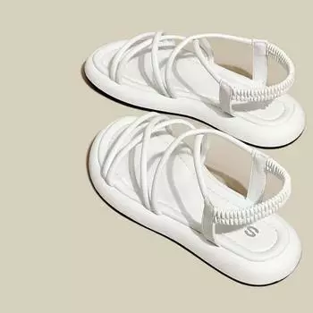 модные женские сандалии на толстой подошве 2024 года, летние с открытым носком, эластичная лента, повседневные римские сандалии, повседневная женская обувь 35 чёрный