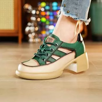 Модные женские сандалии на высоком каблуке в британском стиле, повседневная обувь из натуральной кожи с вырезами 34 чёрный